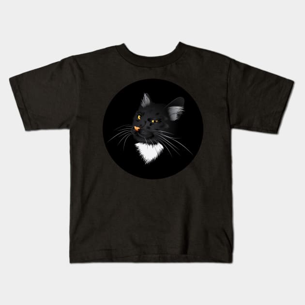 Black cat in the dark Kids T-Shirt by AnnArtshock